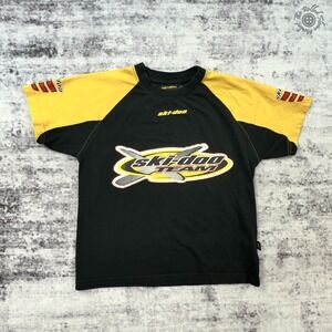 Vintage Ski-Doo Team Bombardier T-Shirt Youth Size 12 Black Yellow